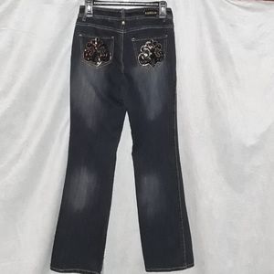 Dereon gold embellished fleur-de-lis jeans